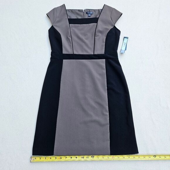 Voir Voir Taupe and Black Cap Sleeve Sheath Dress - Picture 4 of 12